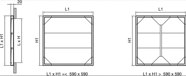 VK-05900590 - Overdruk lamellen ventilatierooster van aluminium en PVC - met terugslagkleppen - 590x590mm